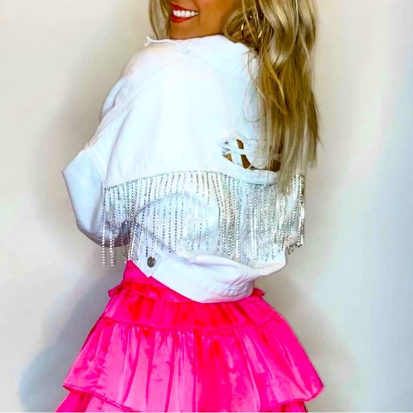 Nwt🔥Vervet Blue Denim Crop Rhinestone Bling Denim Jean Jacket - Picture 2 of 5